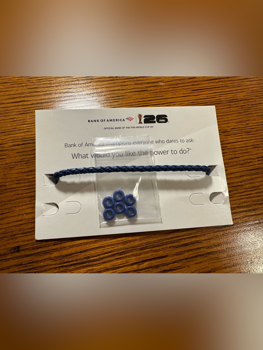 Bank of America FIFA Blue Braided Cord Bracelet - Large with 6 rubber stoppers